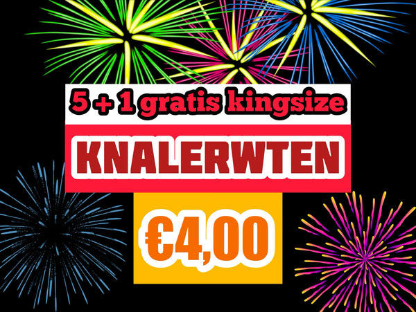 5x knalerwten (€0.80 per stuk) + 1 kingsize knalerwten (€1,20 per stuk) voor maar €4,00! Op = op.